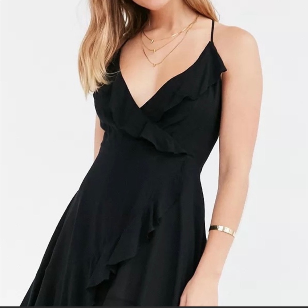 UO Kimchi Blue - Black Faux Wrap Mini Dress